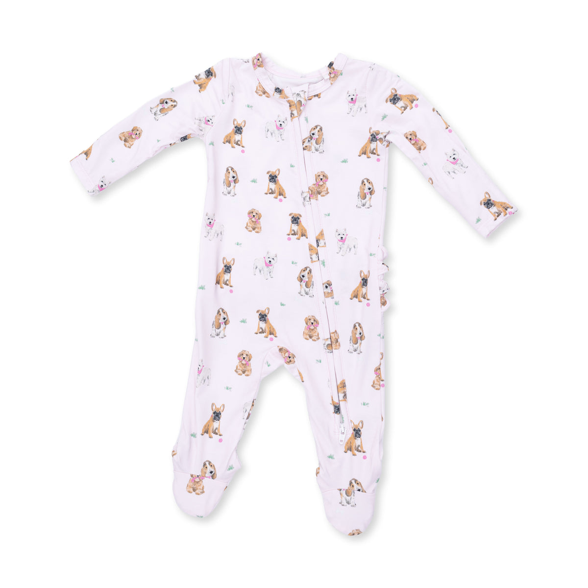 Bestie Dogs 2 Way Ruffle Back Zipper Footie / Pink