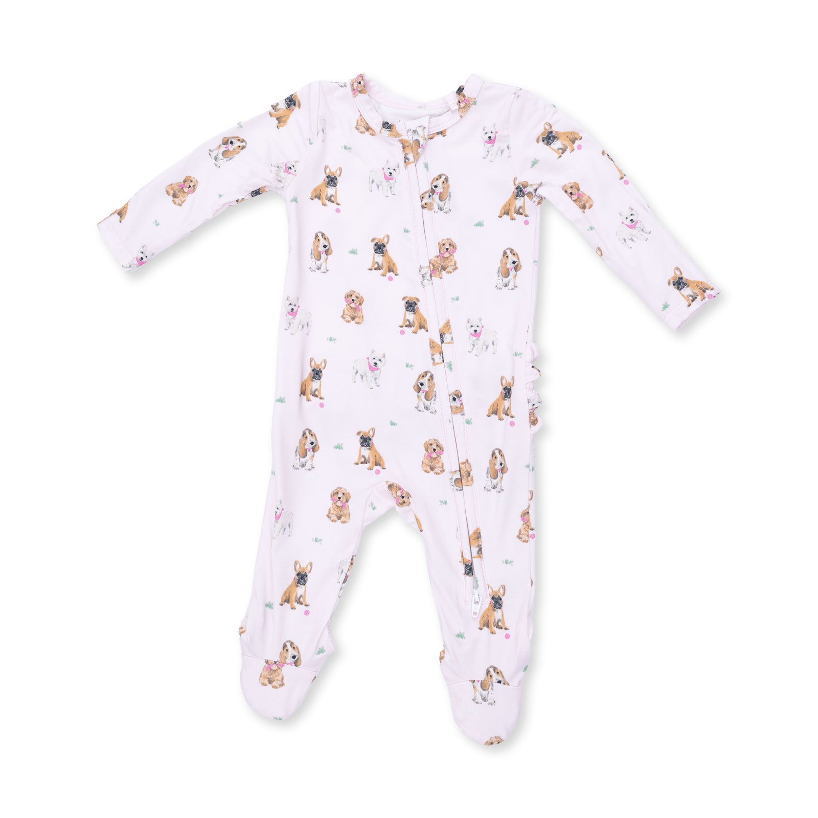 Bestie Dogs 2 Way Ruffle Back Zipper Footie / Pink