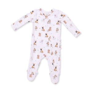 Bestie Dogs 2 Way Ruffle Back Zipper Footie / Pink