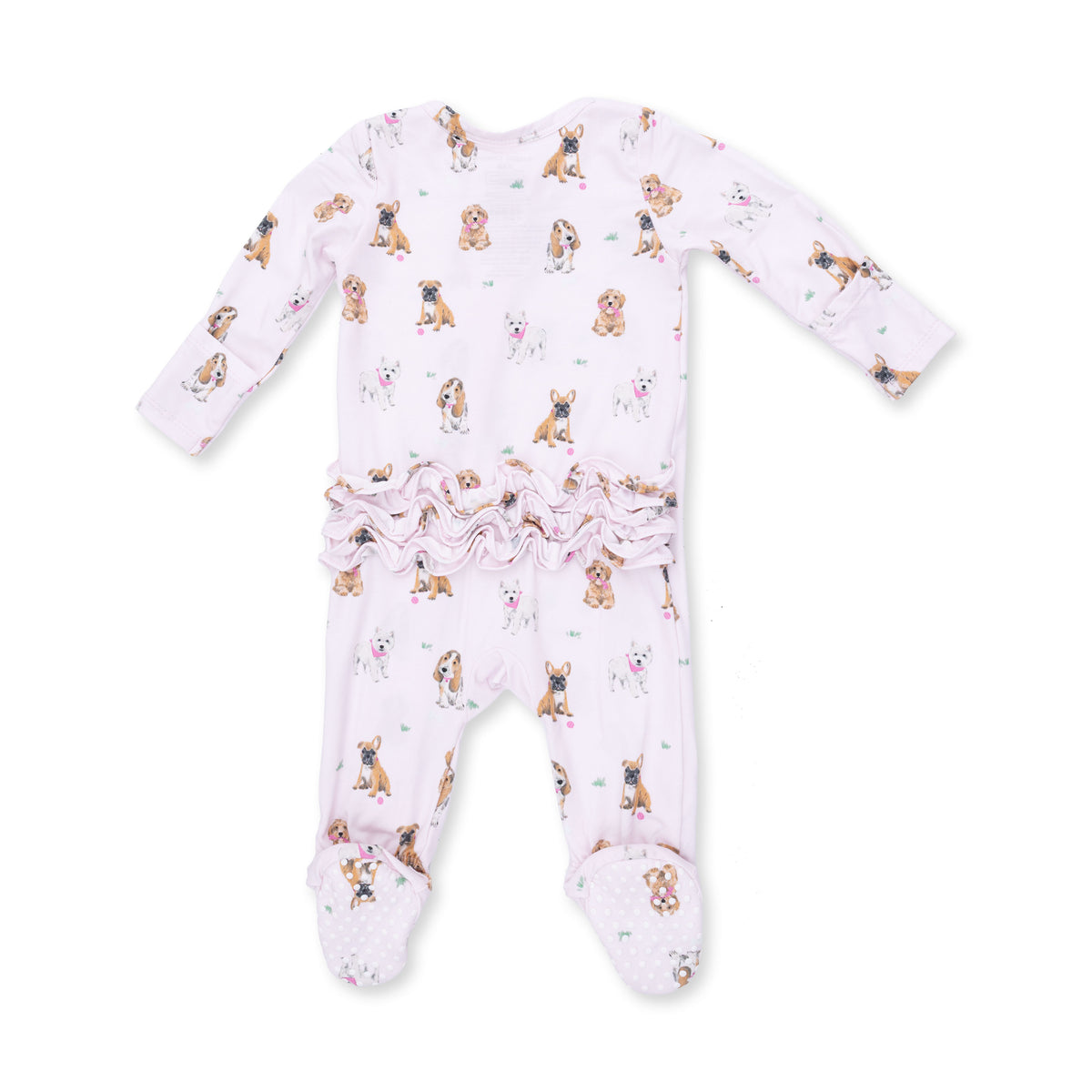 Bestie Dogs 2 Way Ruffle Back Zipper Footie / Pink