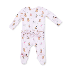 Bestie Dogs 2 Way Ruffle Back Zipper Footie / Pink