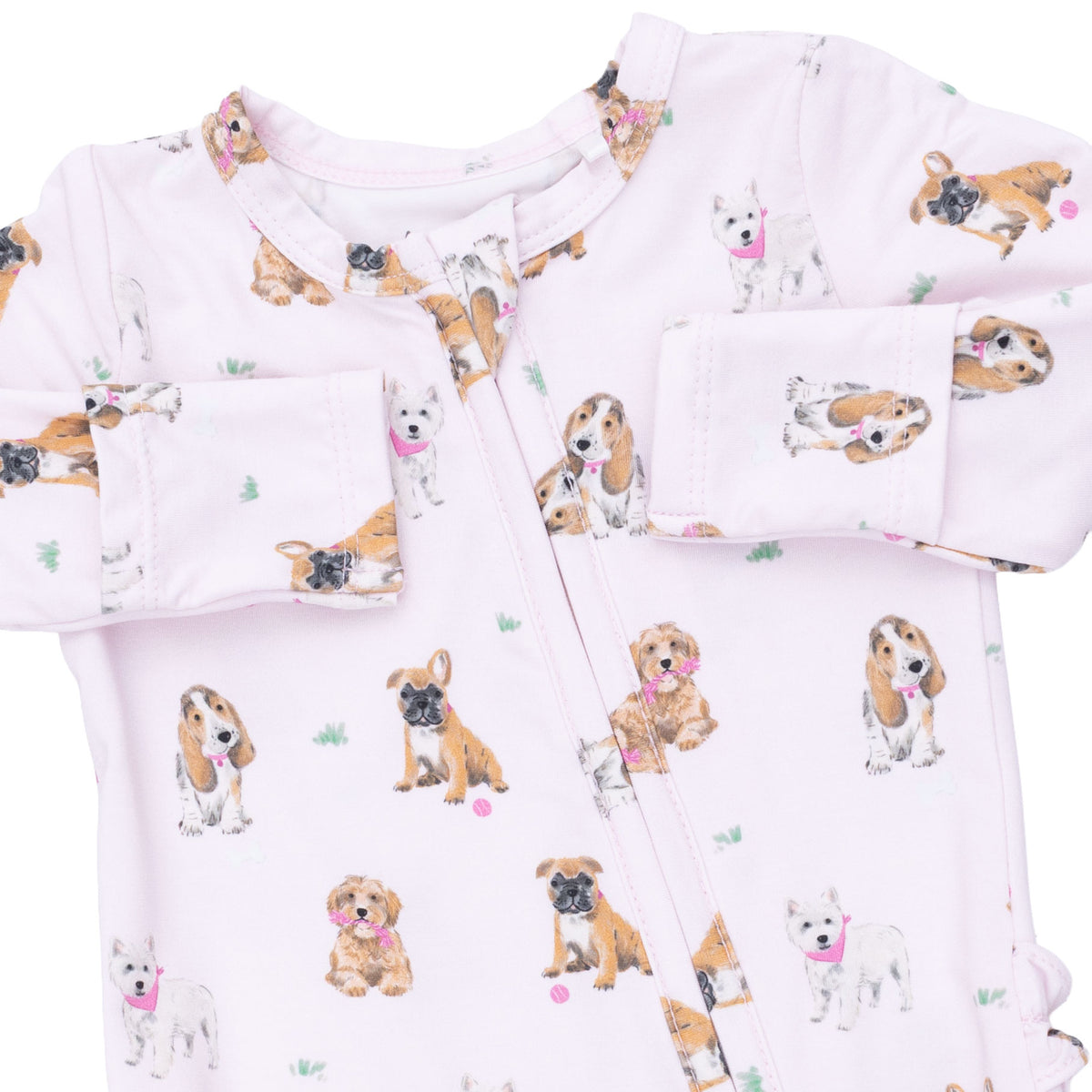 Bestie Dogs 2 Way Ruffle Back Zipper Footie / Pink