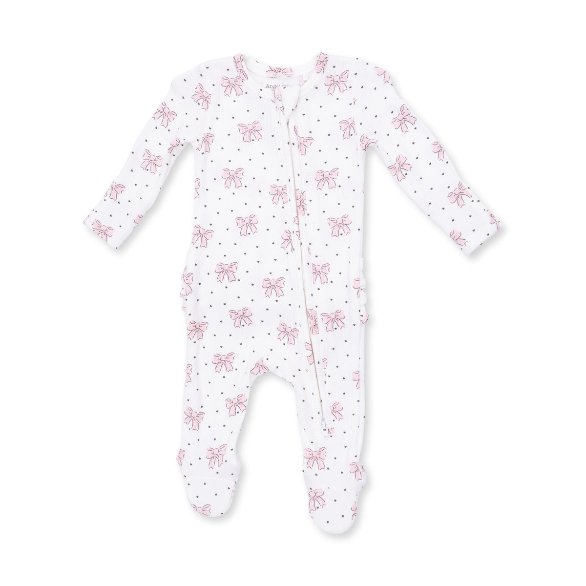 Bows & Hearts 2 Way Ruffle Back Zipper Footie