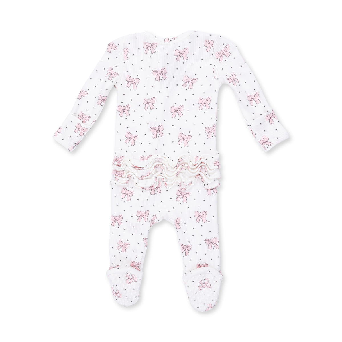 Bows & Hearts 2 Way Ruffle Back Zipper Footie
