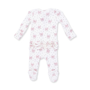 Bows & Hearts 2 Way Ruffle Back Zipper Footie