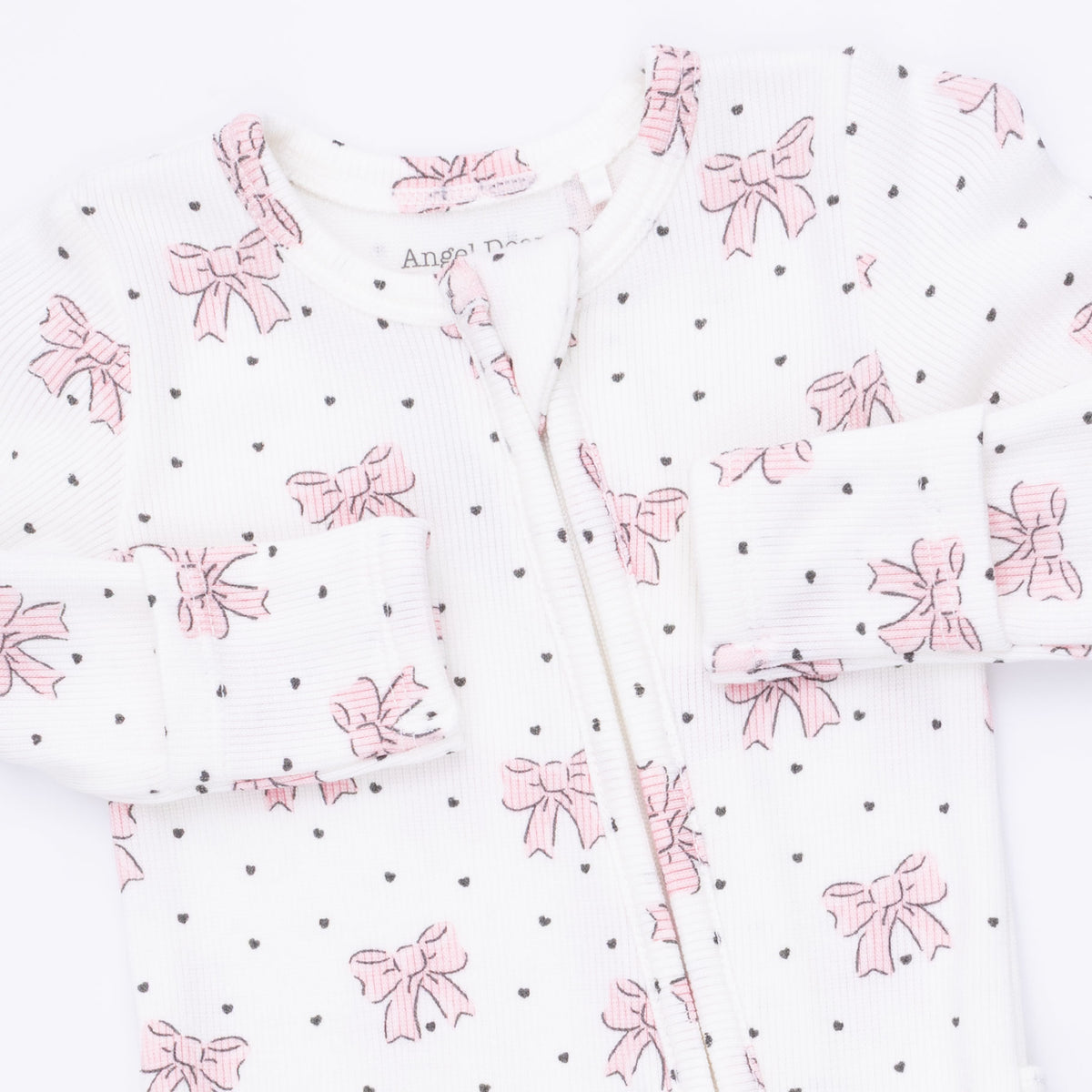 Bows & Hearts 2 Way Ruffle Back Zipper Footie
