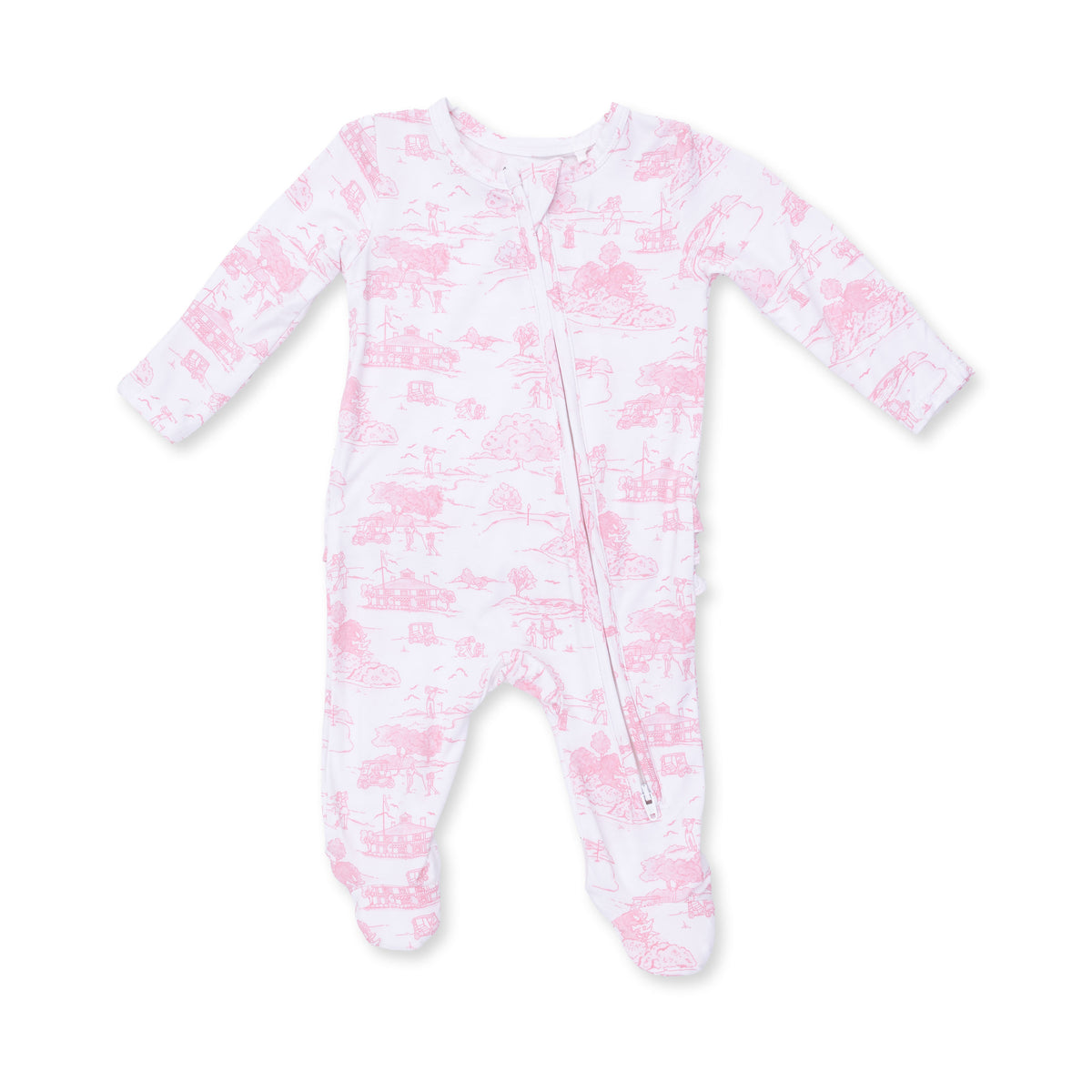 Pink Golf Toile 2 Way Ruffle Back Zipper Footie
