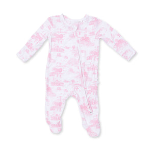 Pink Golf Toile 2 Way Ruffle Back Zipper Footie