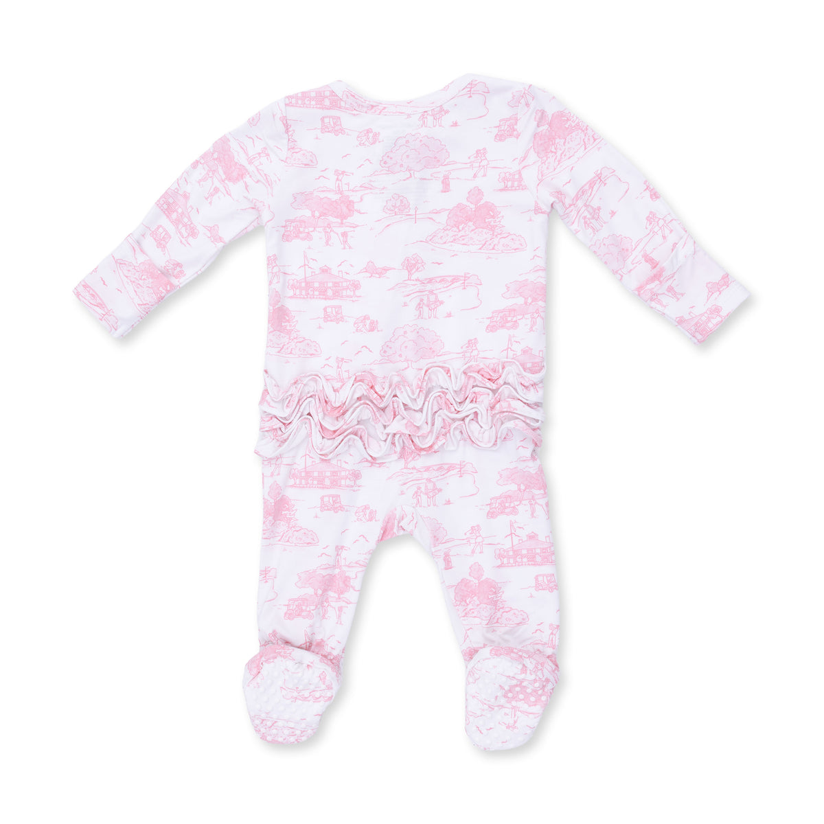 Pink Golf Toile 2 Way Ruffle Back Zipper Footie
