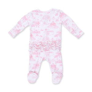 Pink Golf Toile 2 Way Ruffle Back Zipper Footie