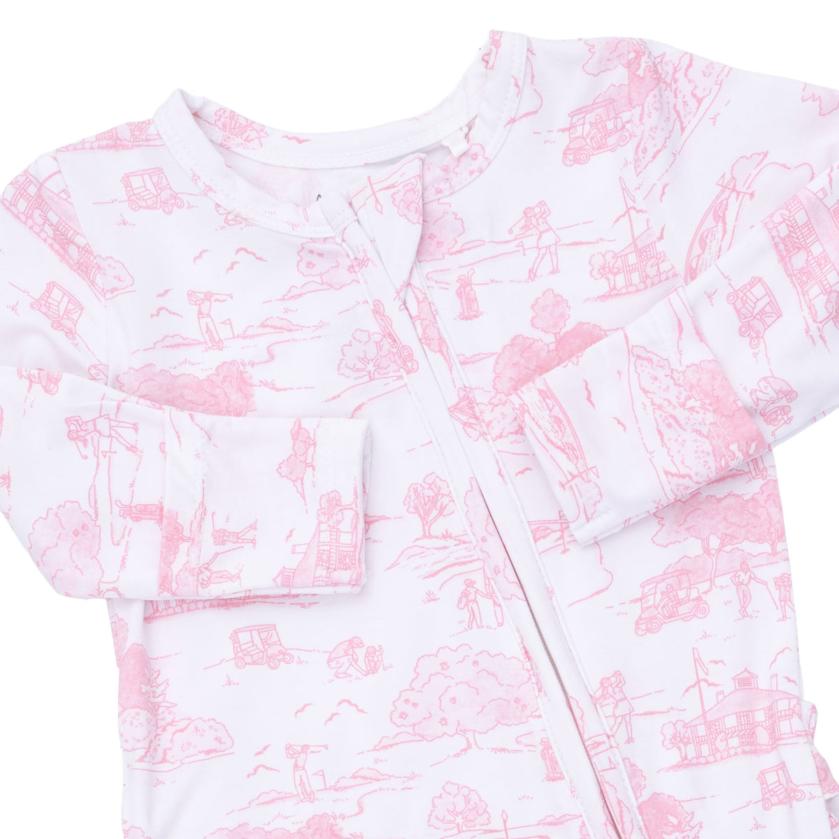 Pink Golf Toile 2 Way Ruffle Back Zipper Footie