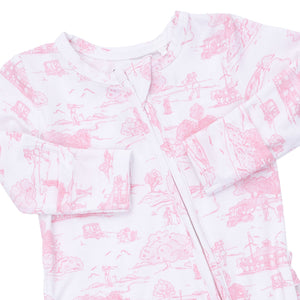 Pink Golf Toile 2 Way Ruffle Back Zipper Footie