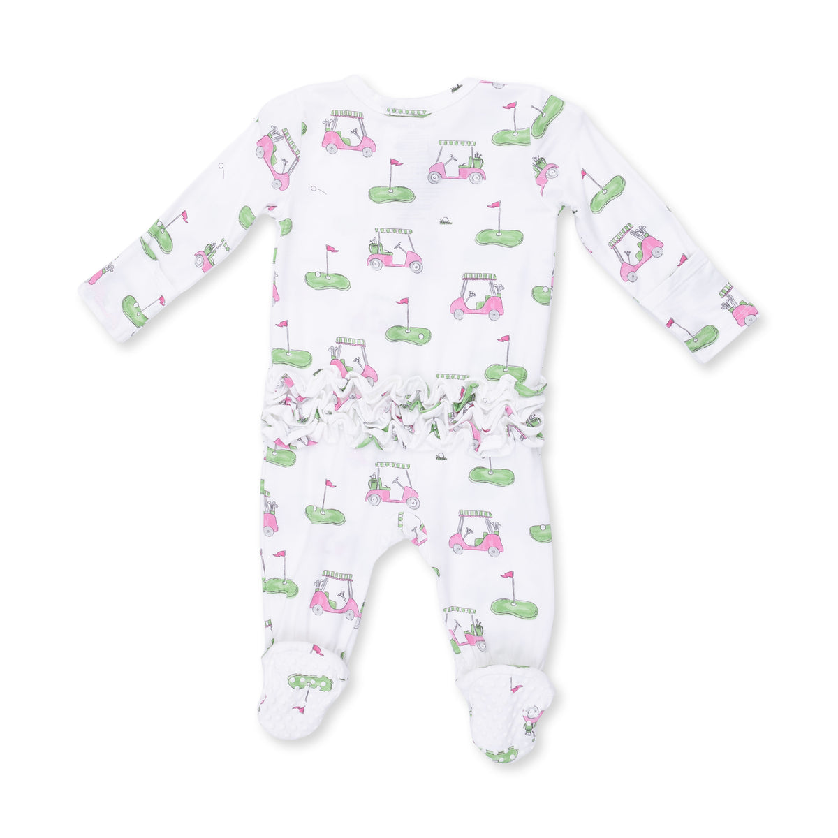 Pink Golf Carts 2 Way Ruffle Back Zipper Footie