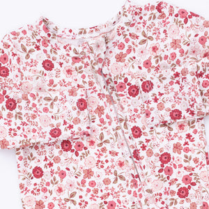 Serene Floral 2 Way Ruffle Back Zipper Footie