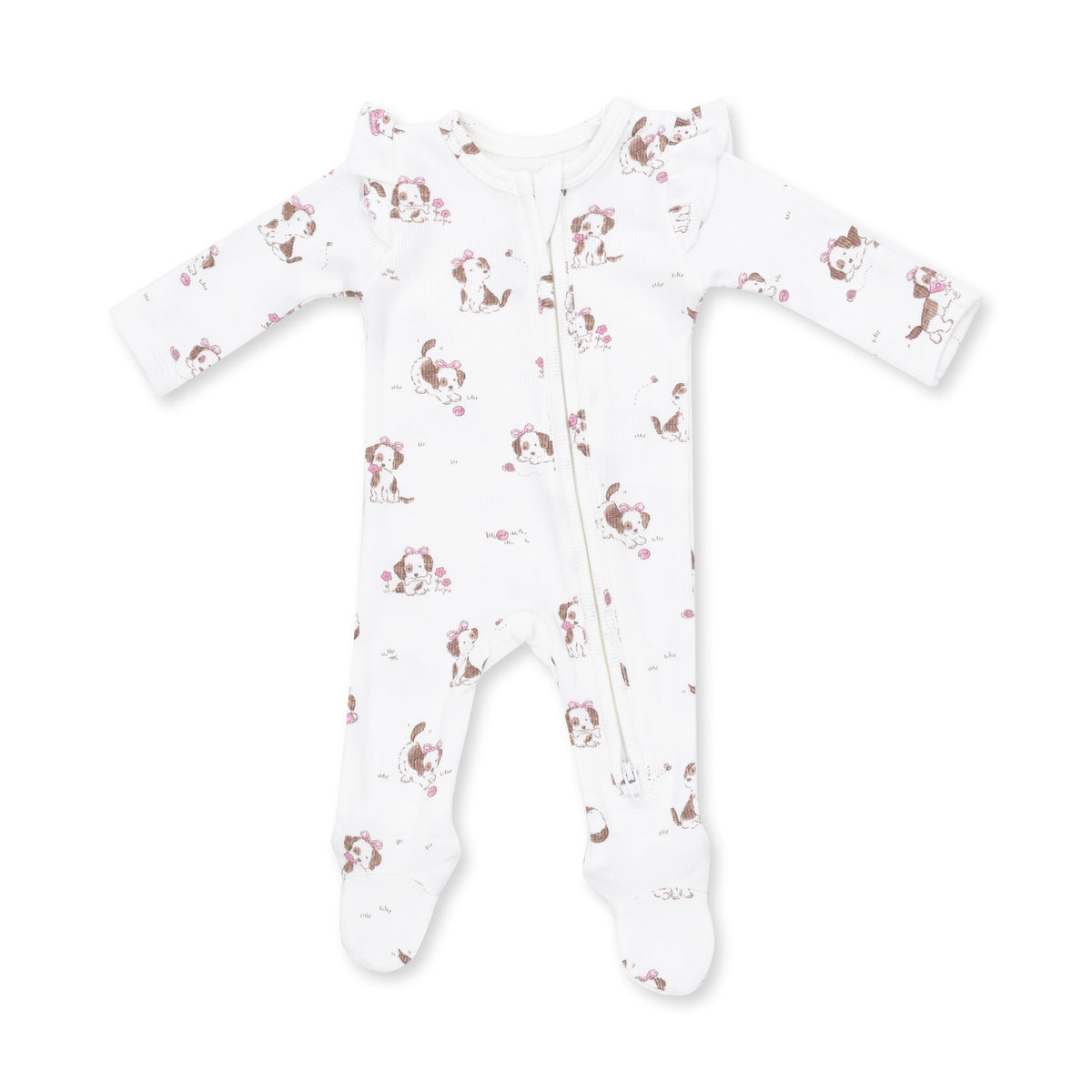 Explorer Puppy 2 Way Ruffle Sleeve Zipper Footie / Pink