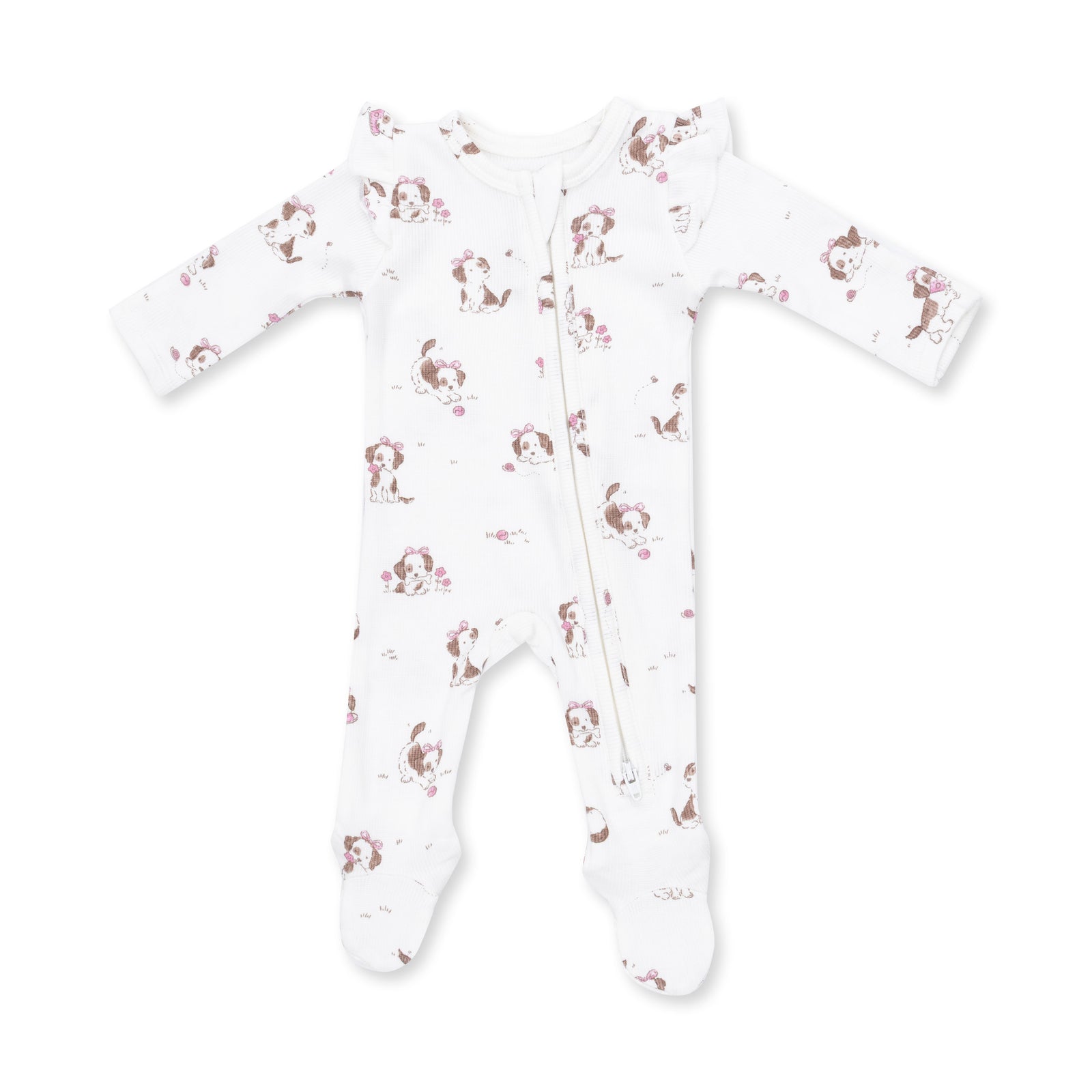 Explorer Puppy 2 Way Ruffle Sleeve Zipper Footie / Pink