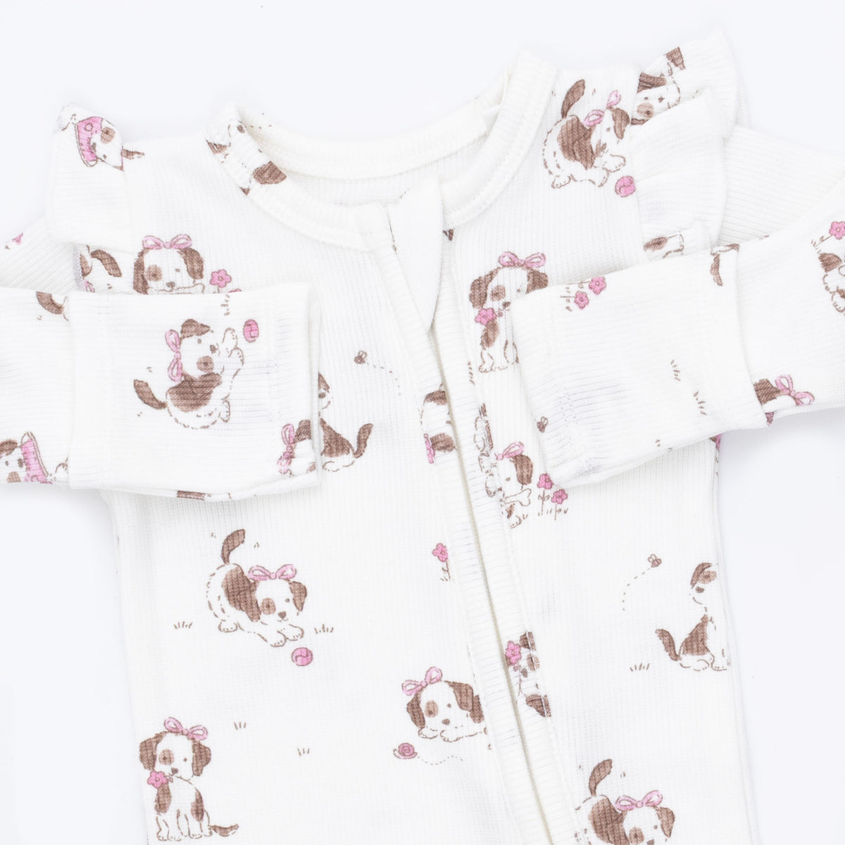 Explorer Puppy 2 Way Ruffle Sleeve Zipper Footie / Pink
