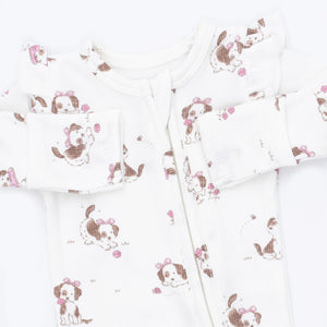 Explorer Puppy 2 Way Ruffle Sleeve Zipper Footie / Pink