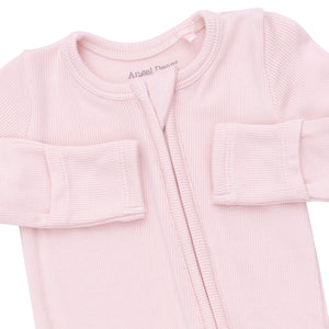 Solid Veiled Pink Rib 2 Way Ruffle Back Zipper Footie