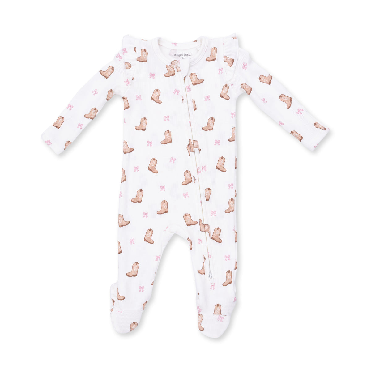 Mini Cowgirl Boots 2 Way Ruffle Sleeve Zipper Footie / Pink