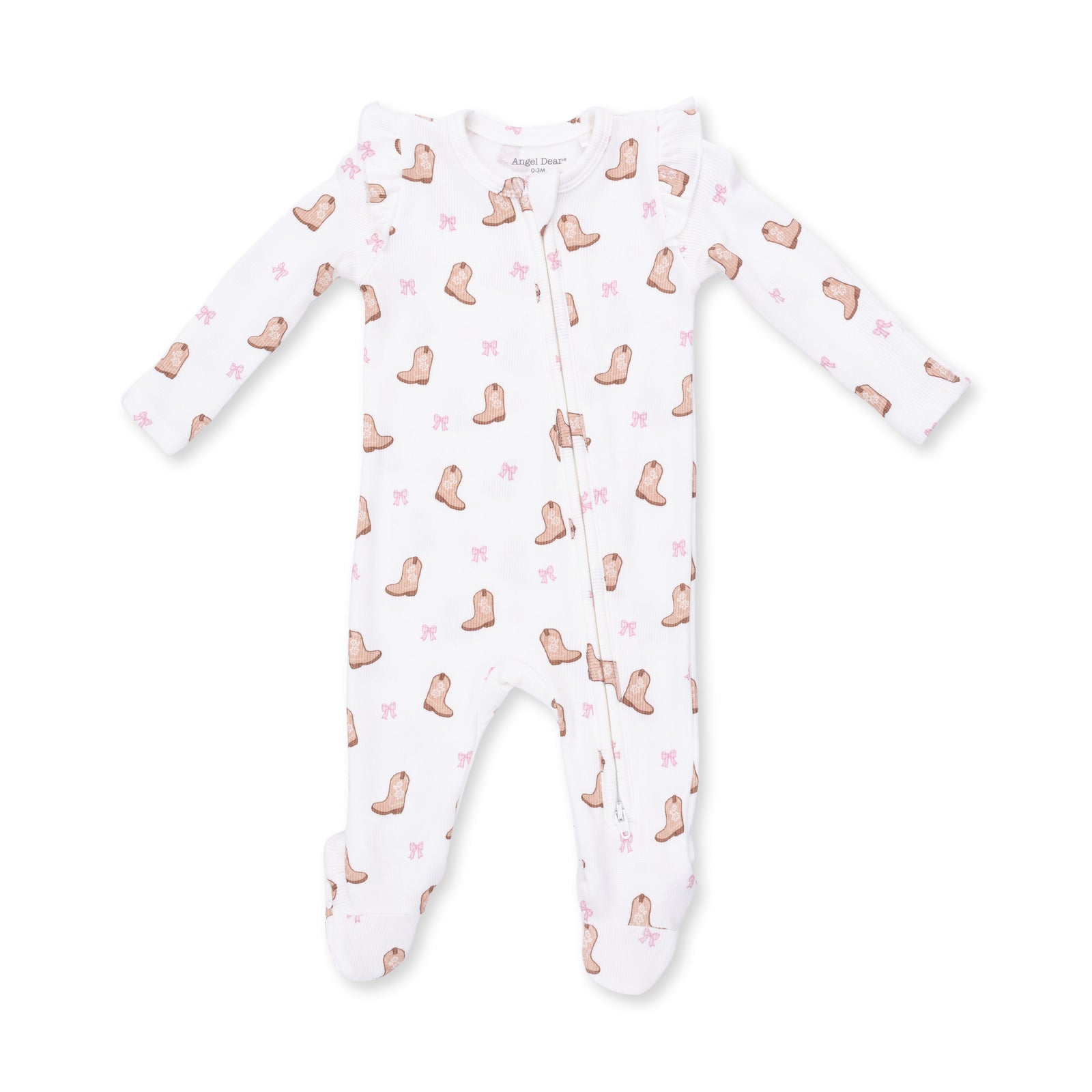 Mini Cowgirl Boots 2 Way Ruffle Sleeve Zipper Footie / Pink