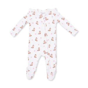 Mini Cowgirl Boots 2 Way Ruffle Sleeve Zipper Footie / Pink