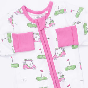 Pink Golf Carts 2 Way Zipper Convertible Romper