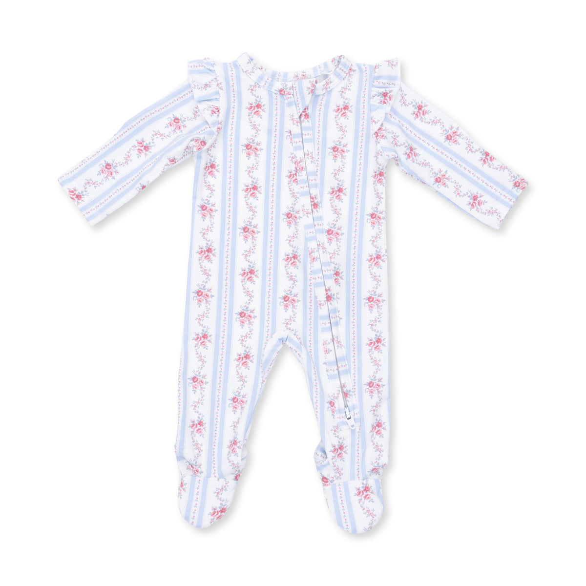 Anna Floral 2 Way Ruffle Sleeve Zipper Footie