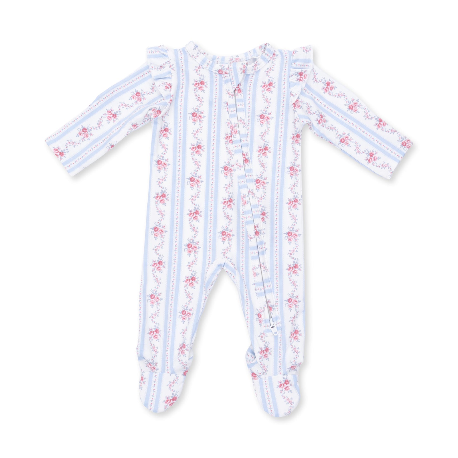 Anna Floral 2 Way Ruffle Sleeve Zipper Footie