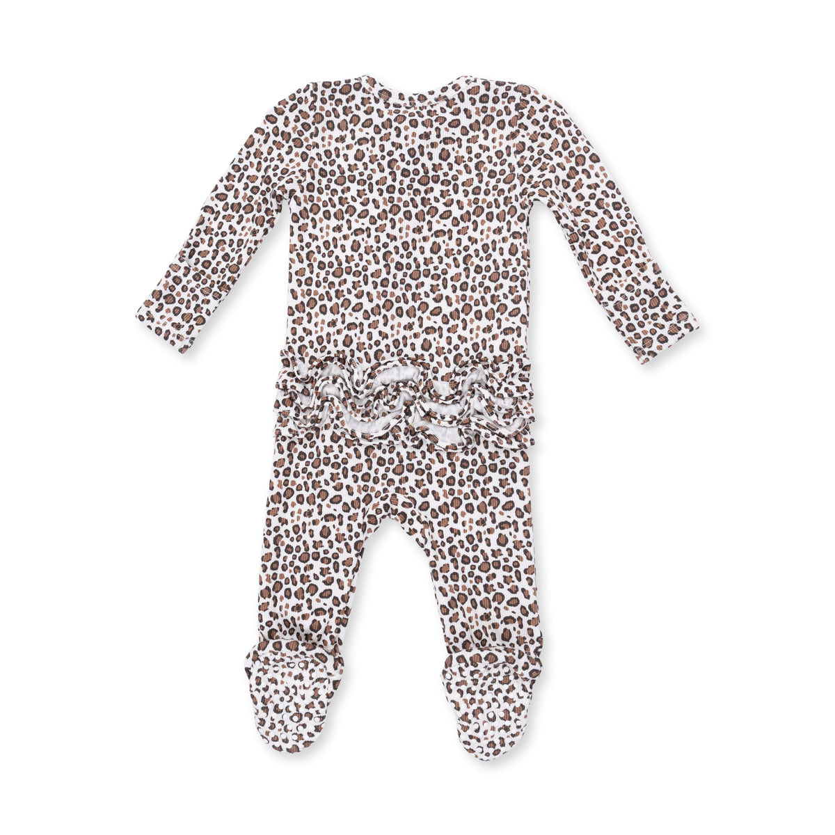 Leopard Rib 2 Way Ruffle Back Zipper Footie