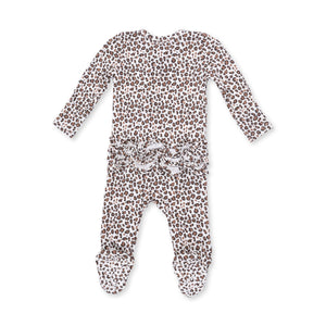 Leopard Rib 2 Way Ruffle Back Zipper Footie