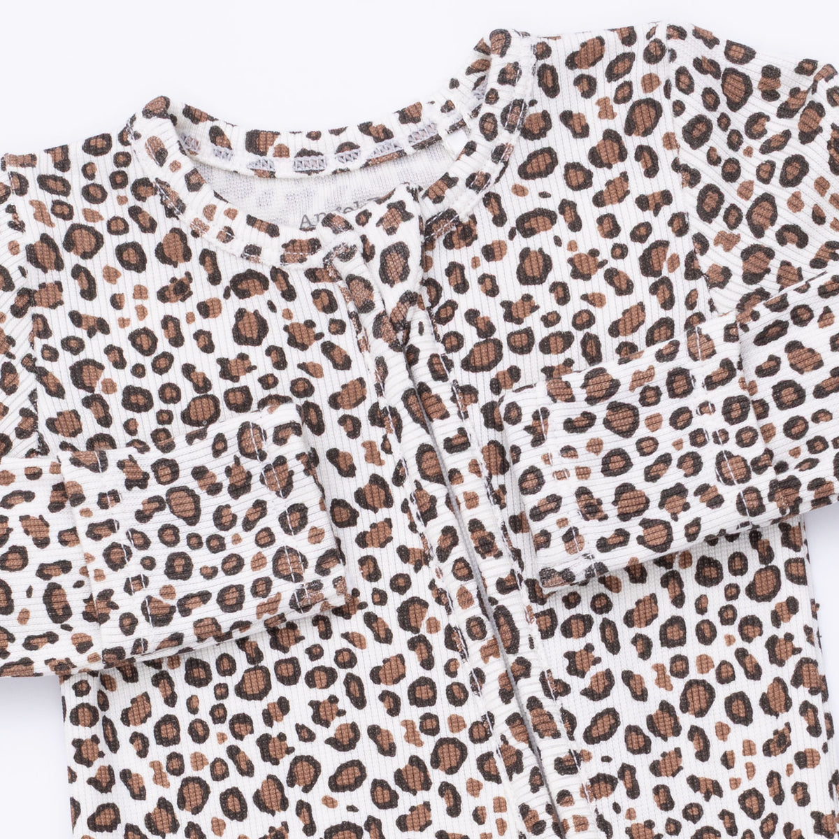 Leopard Rib 2 Way Ruffle Back Zipper Footie