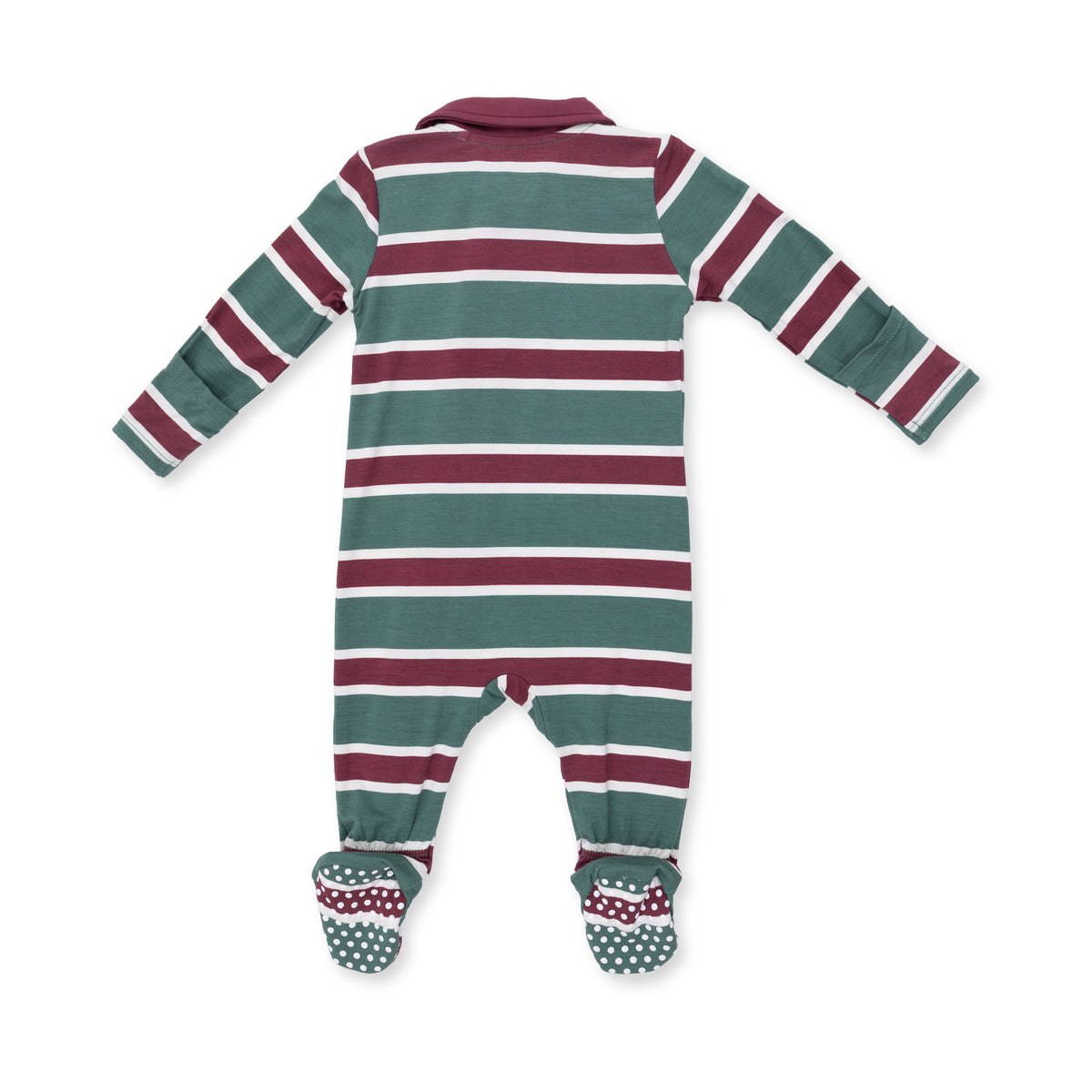 Rugby Green Stripe Polo 2 Way Zipper Footie