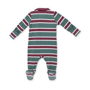 Rugby Green Stripe Polo 2 Way Zipper Footie