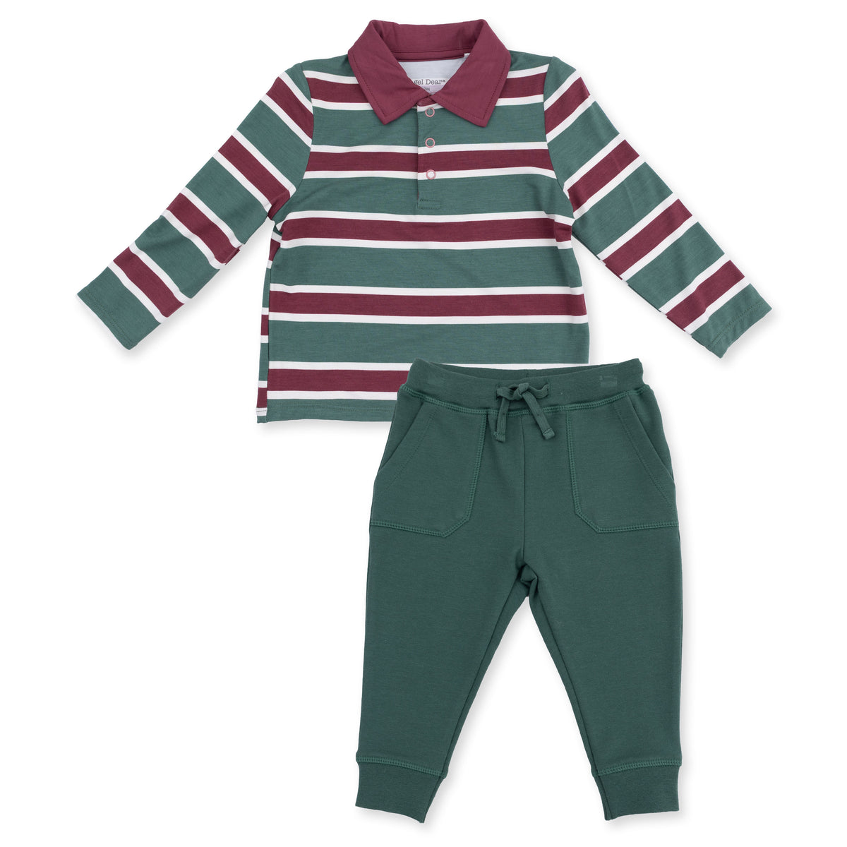 Rugby Green Stripe Polo & Jogger Pant Set