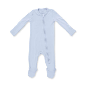 Solid Sheer Blue Rib Way Zipper Footie