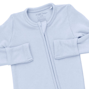 Solid Sheer Blue Rib Way Zipper Footie