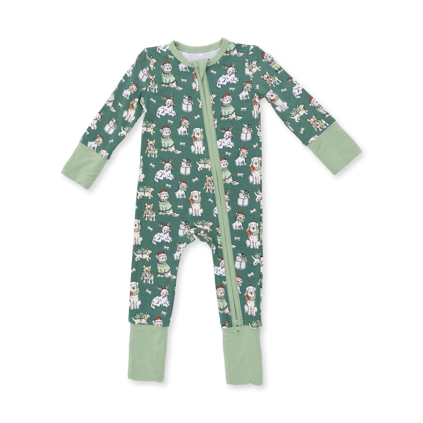 Angel Dear Christmas Dogs Convertible Romper - Green