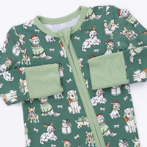 Angel Dear Christmas Dogs Convertible Romper - Green