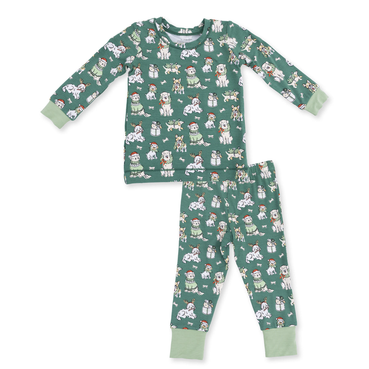 Long Sleeve Loungewear Set / Christmas Dogs Green