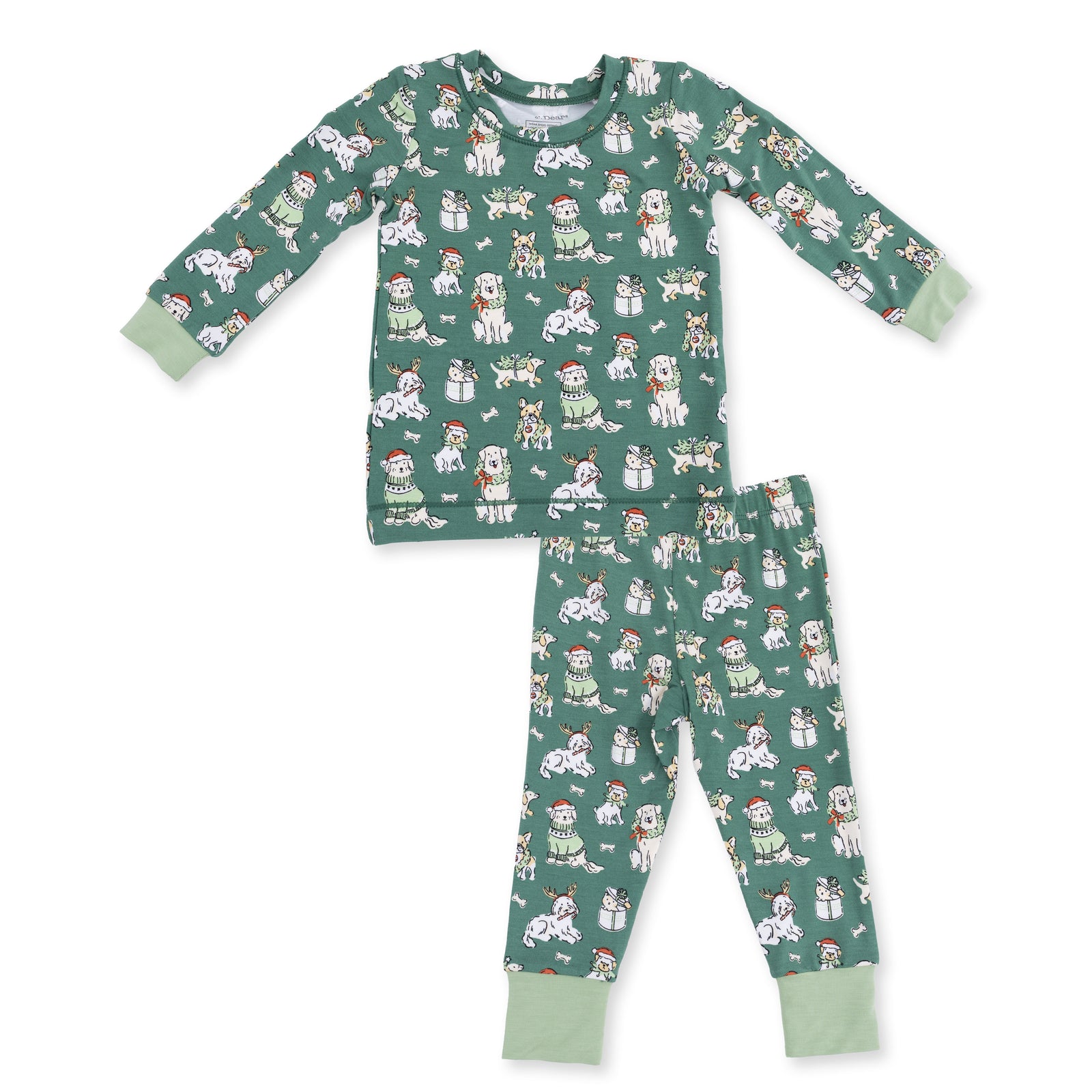 Long Sleeve Loungewear Set / Christmas Dogs Green