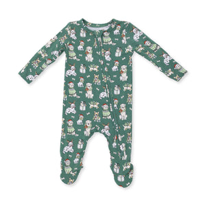 Green Christmas Dogs 2 Way Zipper Footie