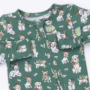 Green Christmas Dogs 2 Way Zipper Footie