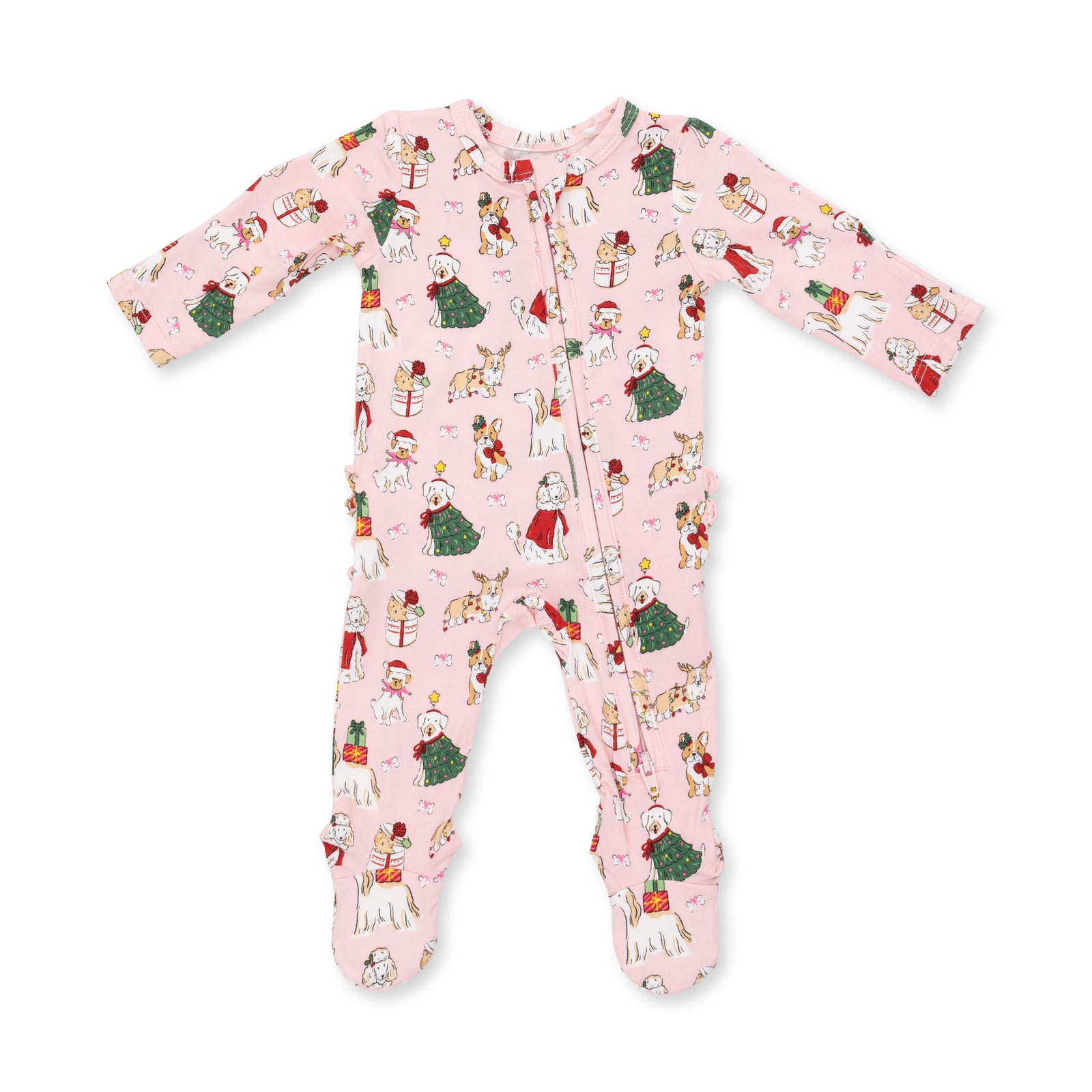 Pink Christmas Dogs 2 Way Zipper Footie