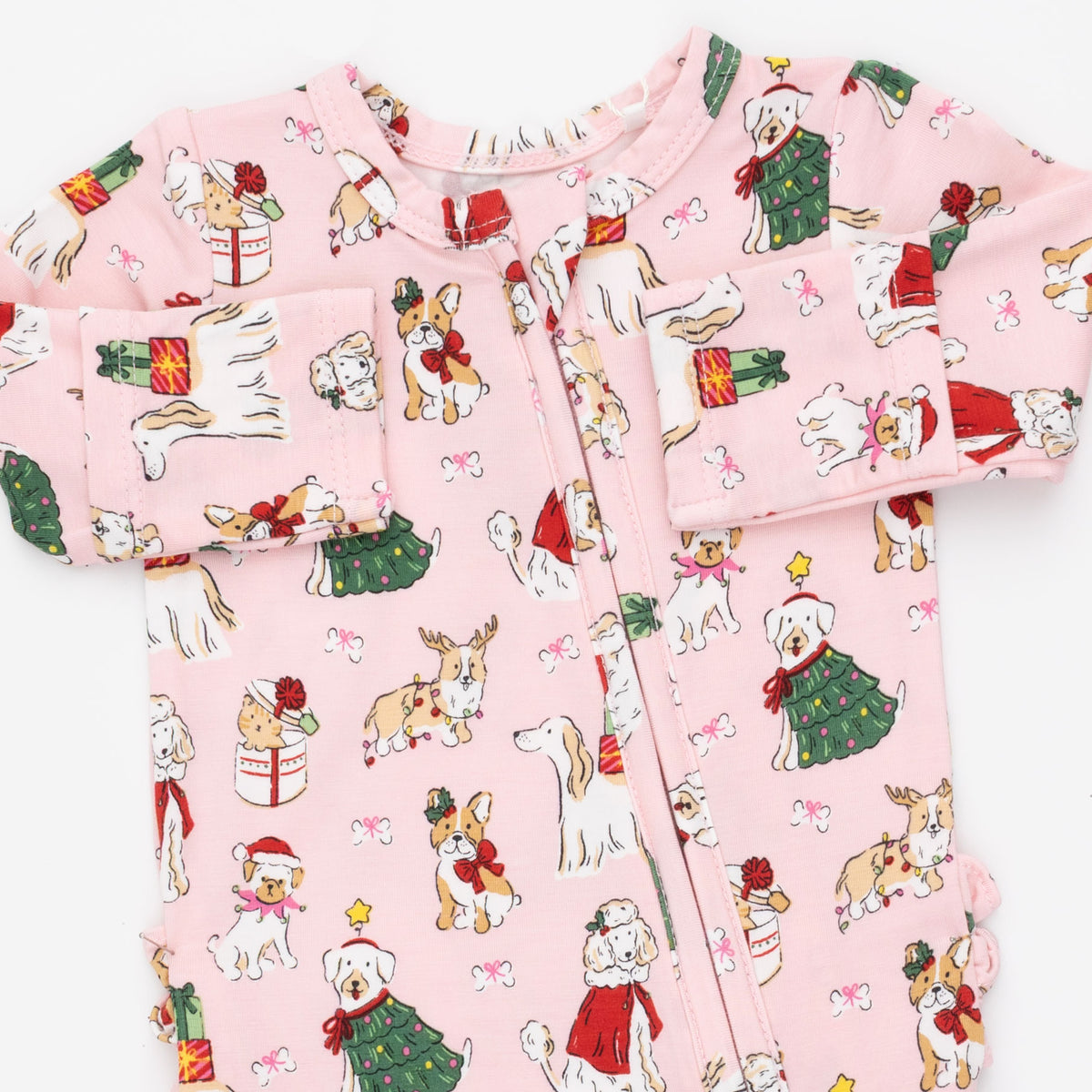 Pink Christmas Dogs 2 Way Zipper Footie
