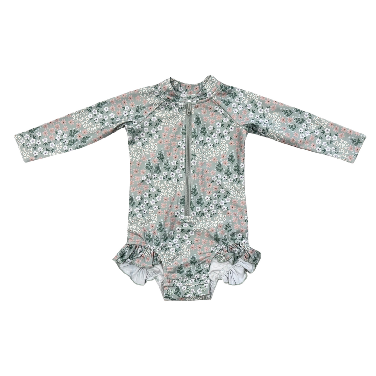 Babysprouts Ruffle Rash Guard Swimsuit / Aqua Grey Floral