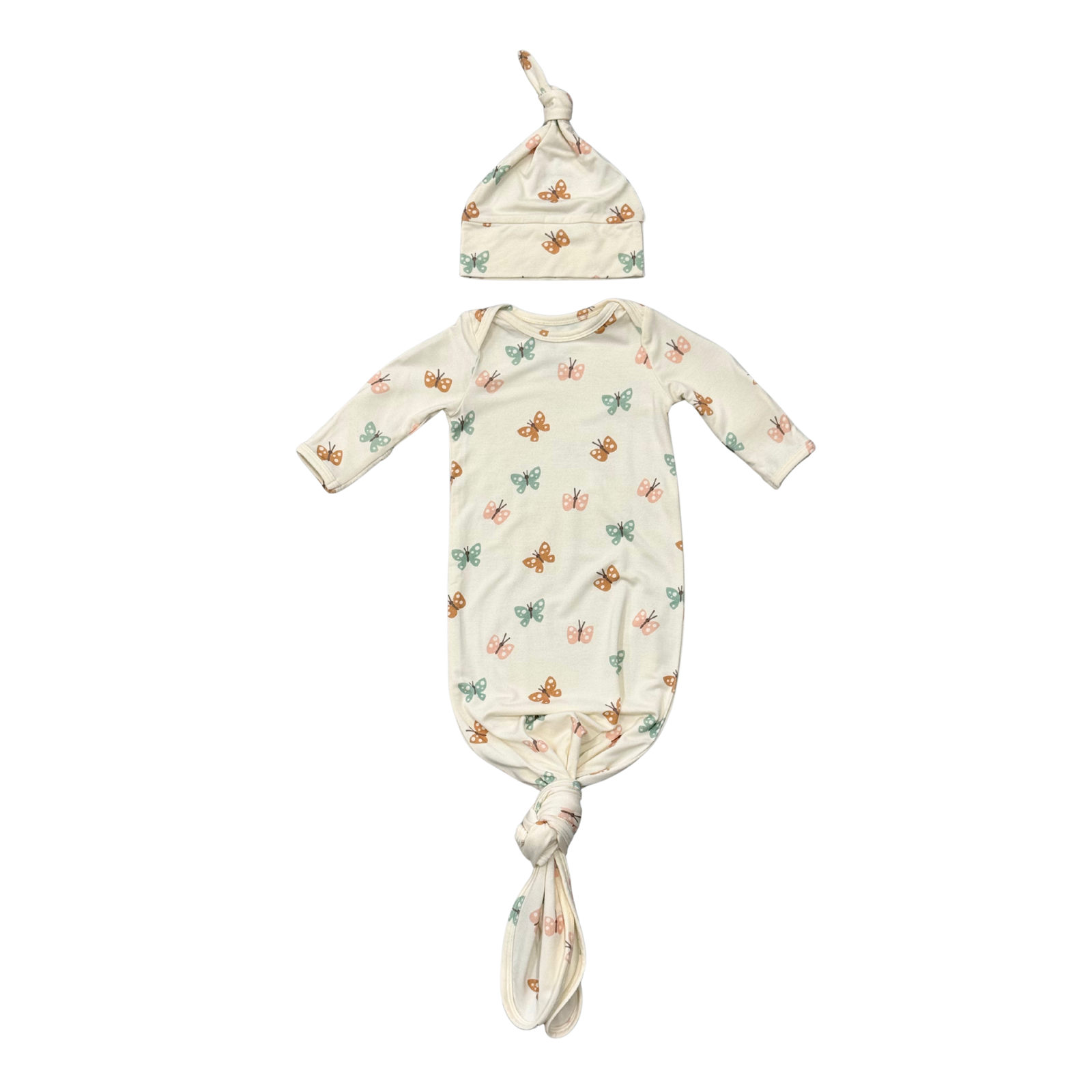 Babysprouts Knotted Gown & Hat Set / Pastel Butterflies