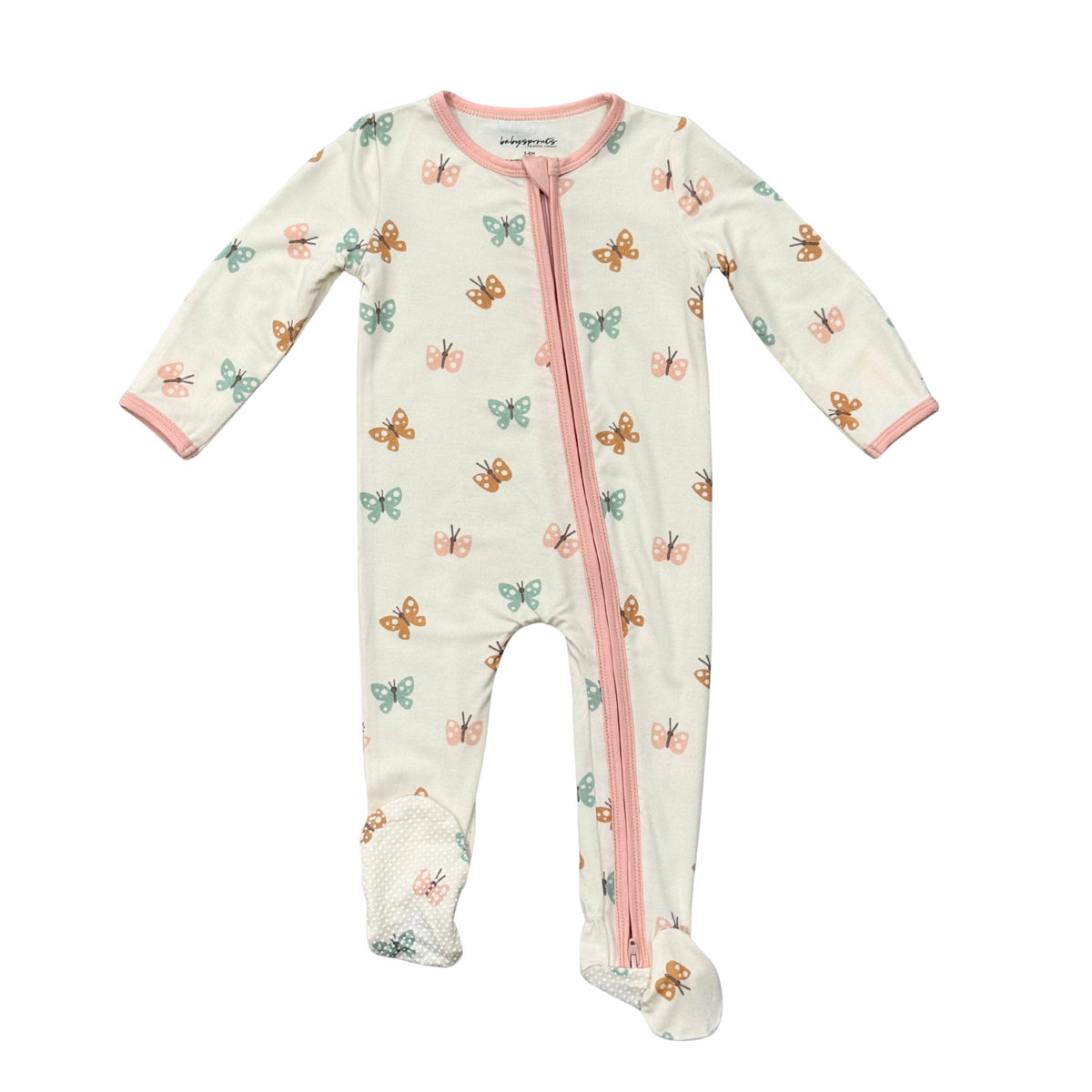 Babysprouts Zip Footie Romper / Pastel Butterflies