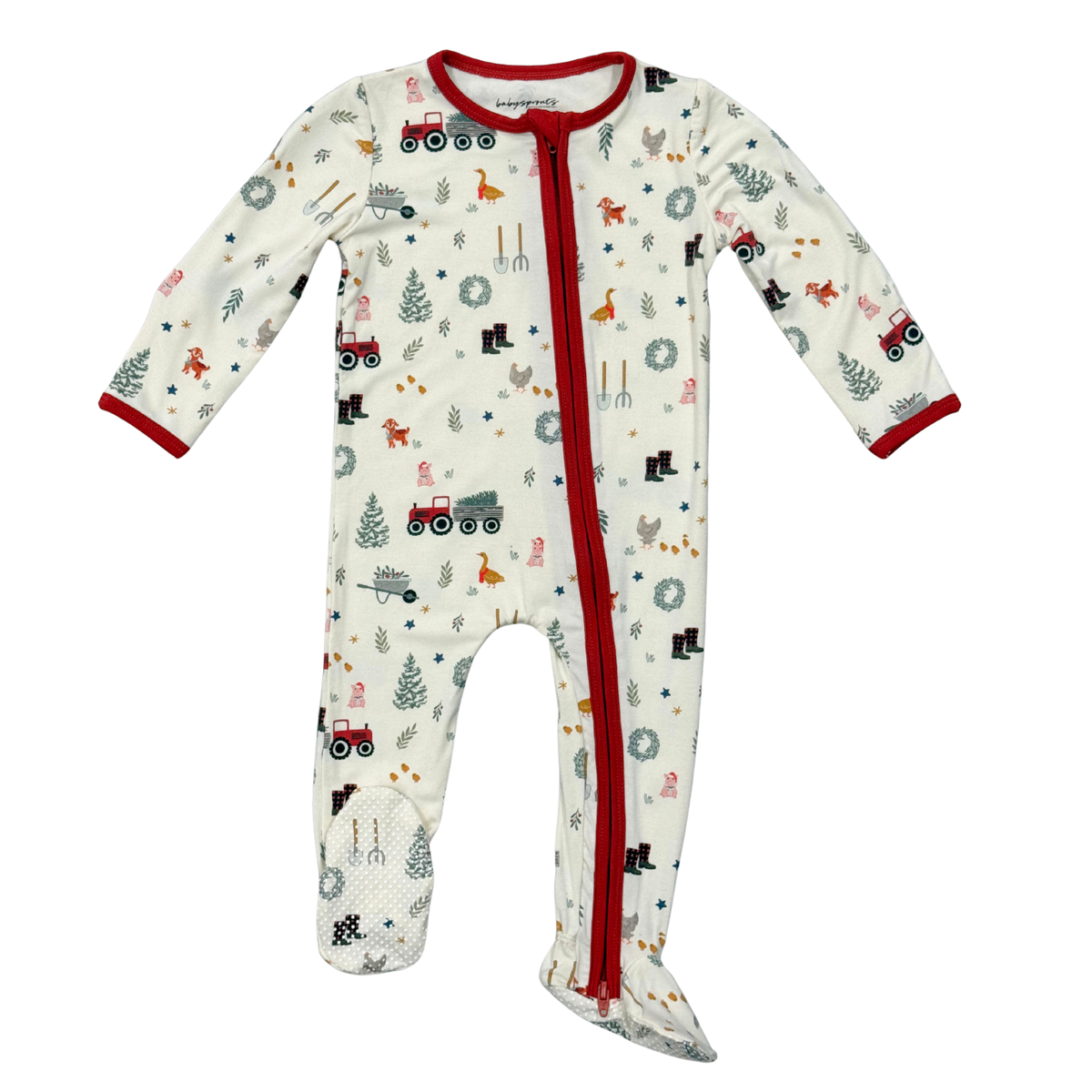 Babysprouts Zip Footie Romper / Christmas Farm