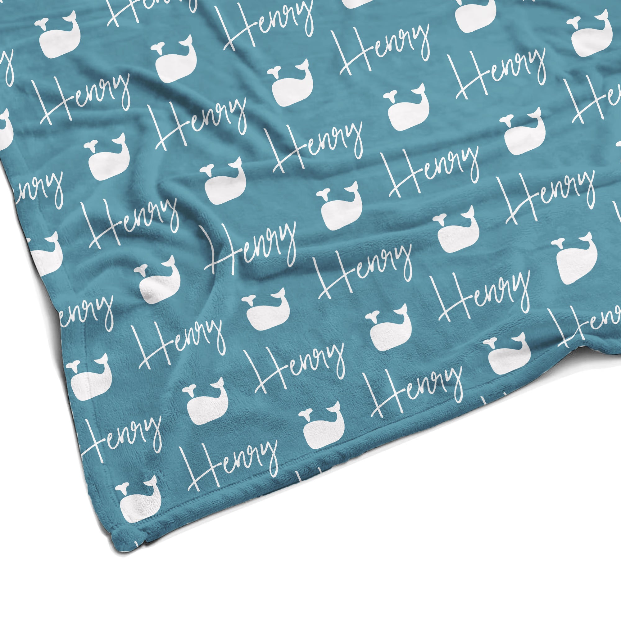 Plush Minky Fleece Personalized Blanket | Whale Icon Repeating Name